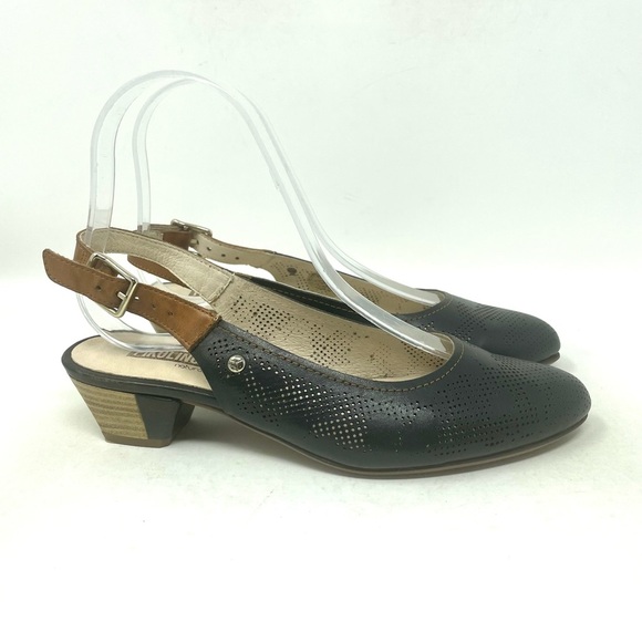 Pikolinos Pump‎ Adjustable Strap Breathable Leather Black Brown Womens 37 - Picture 1 of 8